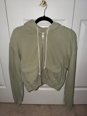 Aerie Sage Green Cropped Zip-Up Hoodie